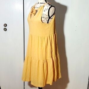 A New Day| Womens Yellow Tiered Ruffle Midi Dress Sleeveless Boho Flowy Sz.XS